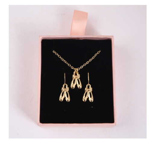 Ballet Shoes Jewellery Set Gold Pendant and Earrings
