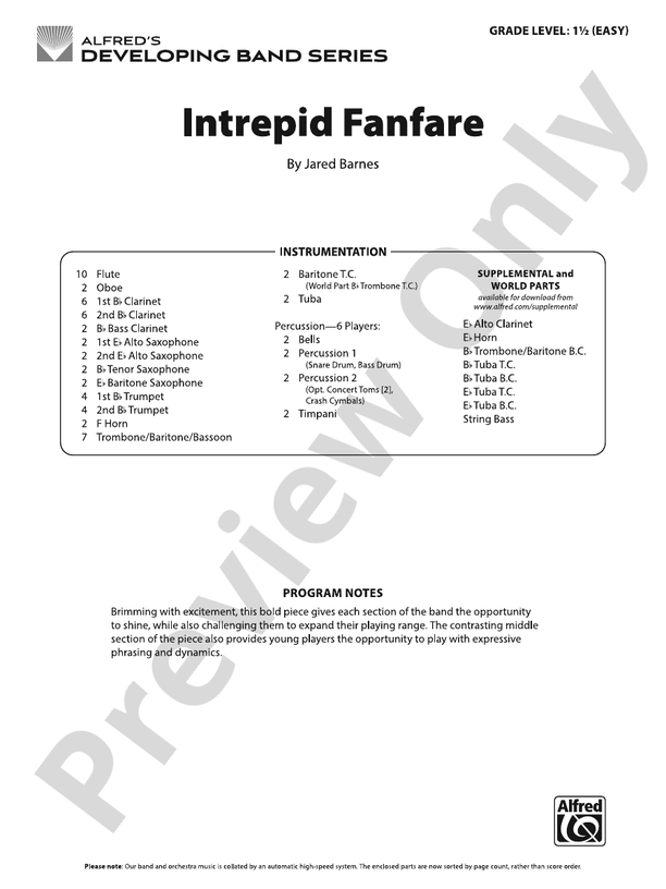 Intrepid Fanfare – Concert Band Conductor Score & Parts
