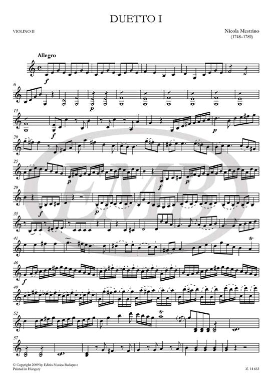 Mestrino - 3 Duetti Concertanti Op3 - 2 Violins Score/Parts EMB Z14663
