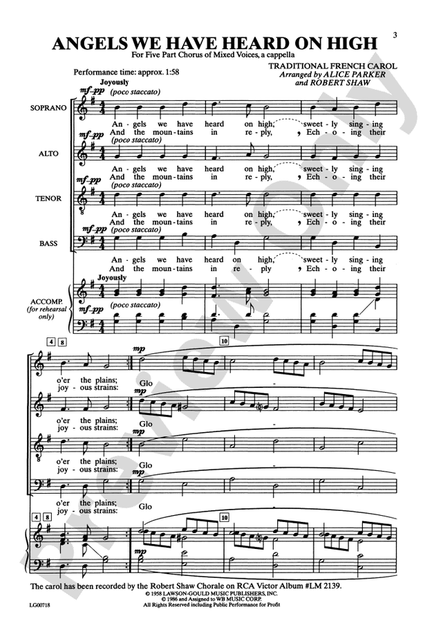 Angels We Have Heard on High – SSATB Choral Octavo (Digital Download)