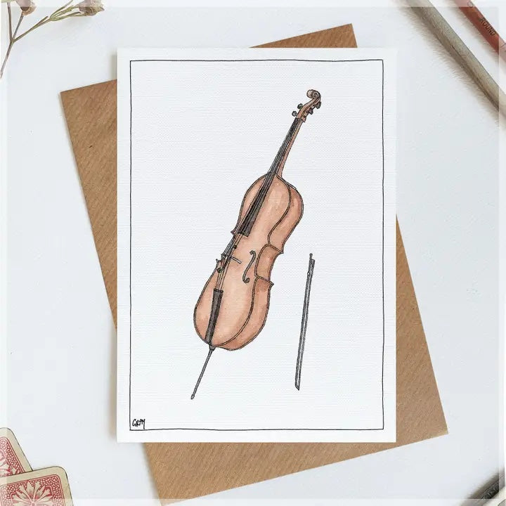 Greeting Card - cello with bow.