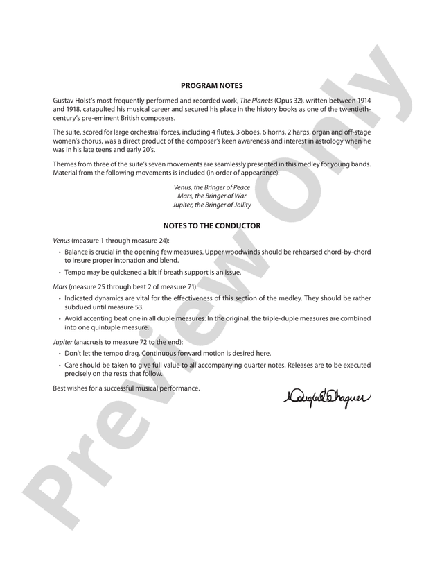 The Planets - Concert Band Conductor Score & Parts (Digital Download)