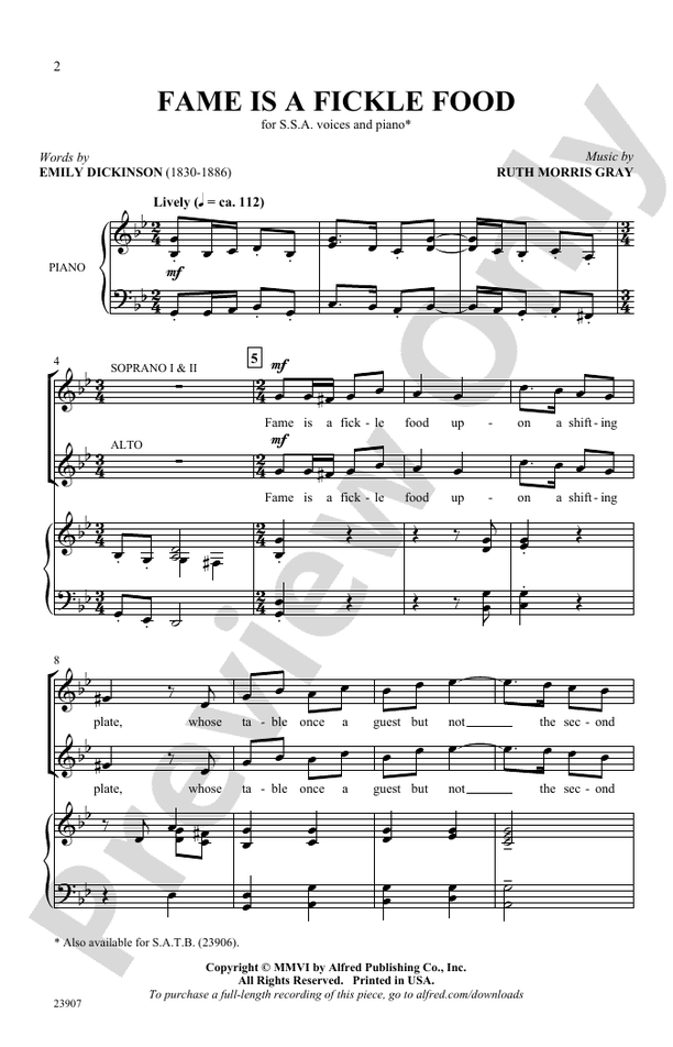 Fame Is a Fickle Food – SSA Choral Octavo (Digital Download)