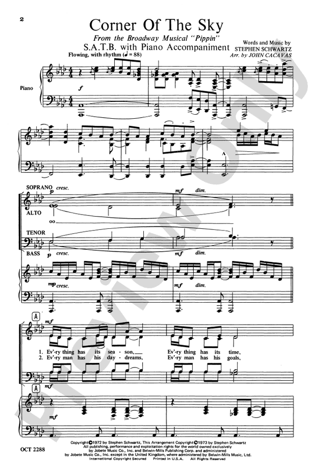 Corner of the Sky (from Pippin) – SATB Choral Octavo (Digital Download)