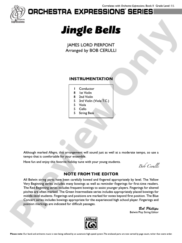 Jingle Bells (Grade 1.5) – String Orchestra Conductor Score & Parts (Digital Download)