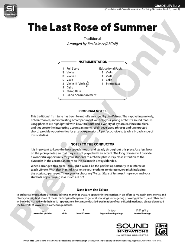 The Last Rose of Summer (Grade 2) - String Orchestra Conductor Score & Parts (Digital Download)
