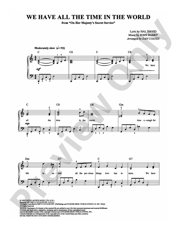 We Have All The Time in The World - Arr. Dan Coates - Easy Piano (Digital Download)