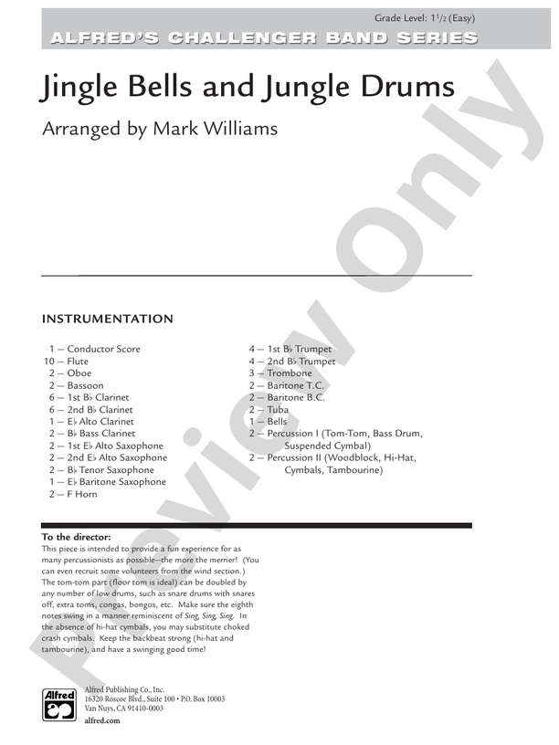Jingle Bells and Jungle Drums - Concert Band Conductor Score & Parts (Digital Download)