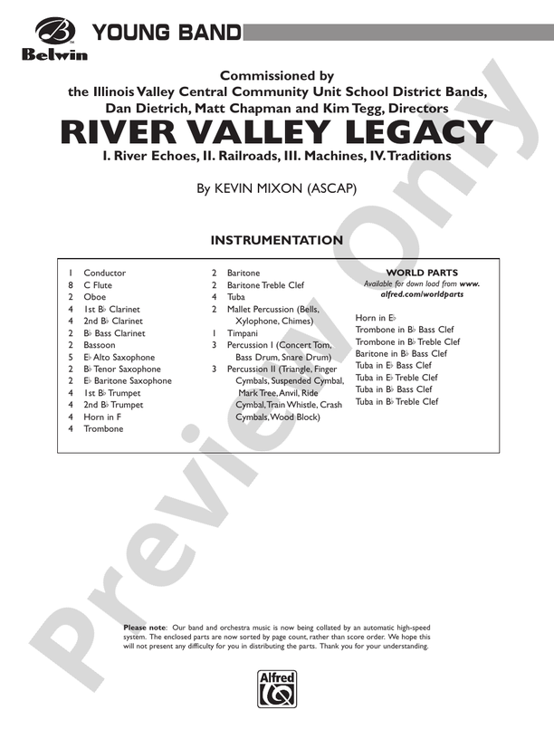 River Valley Legacy (I. River Echoes, II. Railroads, III. Machines, IV. Traditions) - Concert Band Conductor Score & Parts (Digital Download)