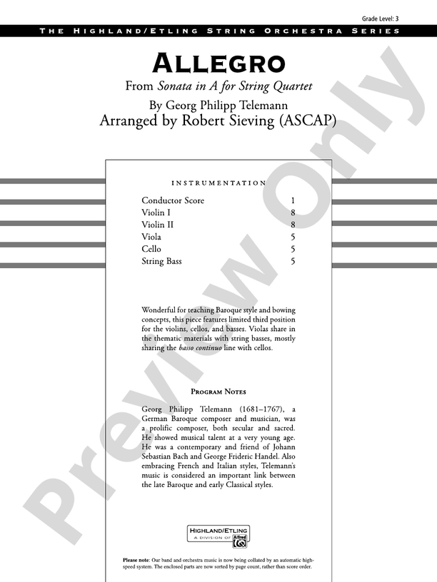 Allegro (Grade 3) - String Orchestra Conductor Score & Parts (Digital Download)