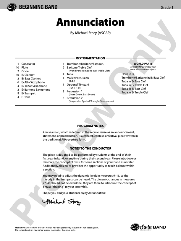 Annunciation - Concert Band Conductor Score & Parts (Digital Download)