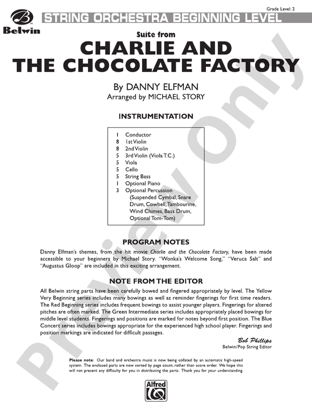 Charlie and the Chocolate Factory, Suite from – String Orchestra Conductor Score & Parts (Digital Download)