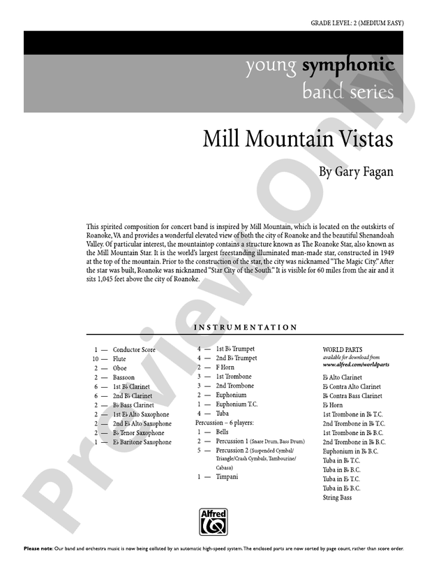 Mill Mountain Vistas - Concert Band Conductor Score & Parts (Digital Download)