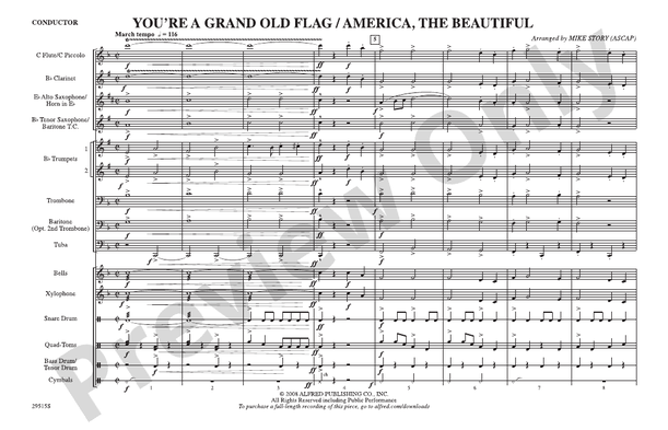 You're a Grand Old Flag / America, the Beautiful – Marching Band Conductor Score & Parts (Digital Download)