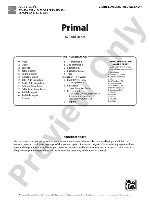 Primal – Concert Band Conductor Score & Parts (Digital Download)