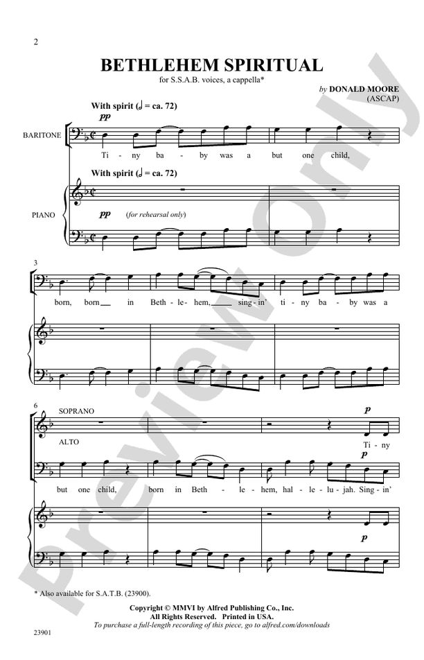 Bethlehem Spiritual – SSAB, a cappella Choral Octavo (Digital Download)