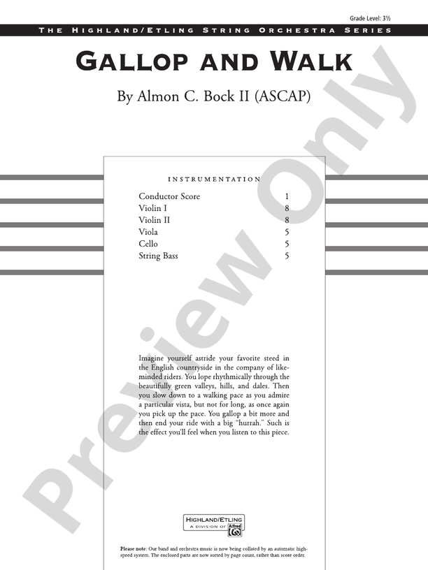 Gallop and Walk – String Orchestra Conductor Score & Parts (Digital Download)
