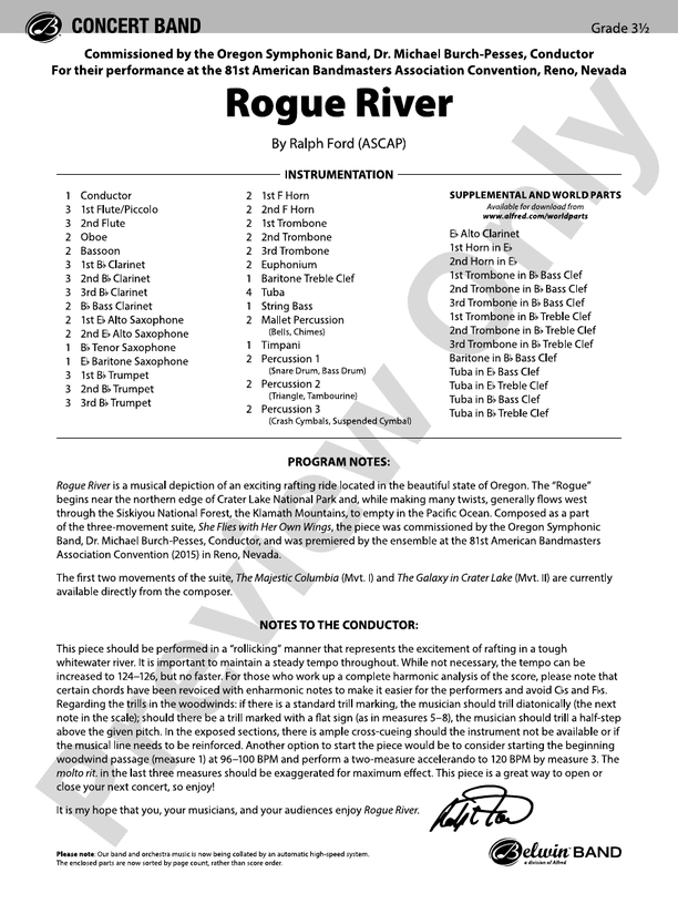 Rogue River - Concert Band Conductor Score & Parts (Digital Download)