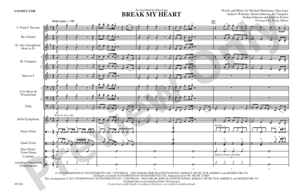 Break My Heart – Marching Band Conductor Score & Parts (Digital Download)