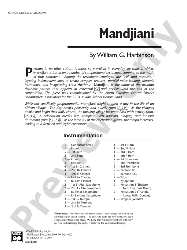 Mandjiani - Concert Band Conductor Score & Parts (Digital Download)