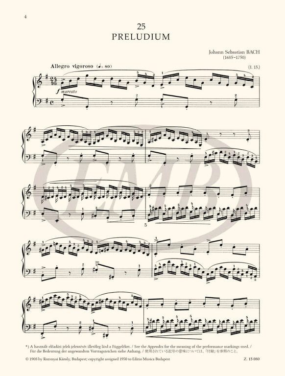Bach - The Well-Tempered Clavier Volume 2 - Piano Solo arranged Bartok EMB Z15080
