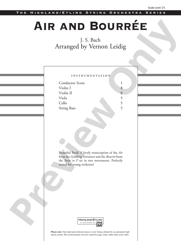 Air and Bourreé – String Orchestra Conductor Score & Parts (Digital Download)