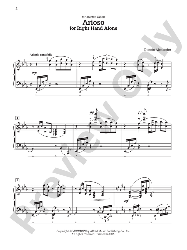 Arioso (for right hand alone) - Piano Solo (Digital Download)