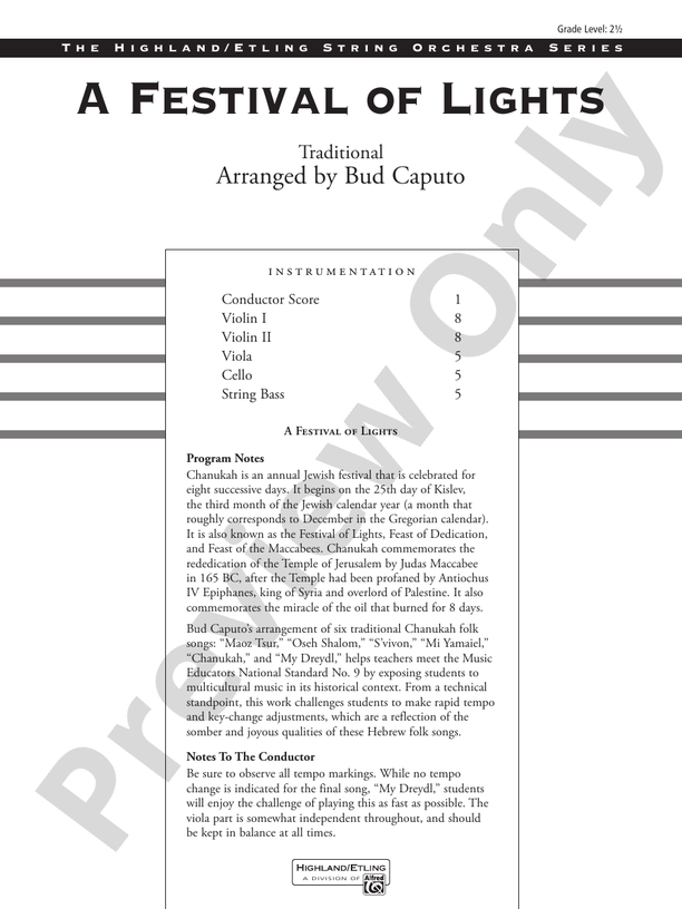 A Festival of Lights – String Orchestra Conductor Score & Parts (Digital Download)