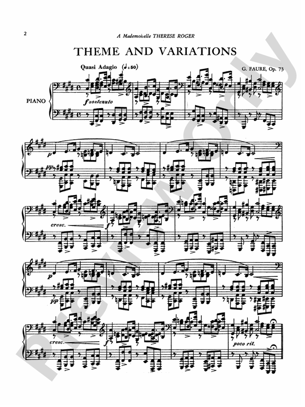 Faure - Theme and Variations, Op. 73 - Piano Solo (Digital Download)