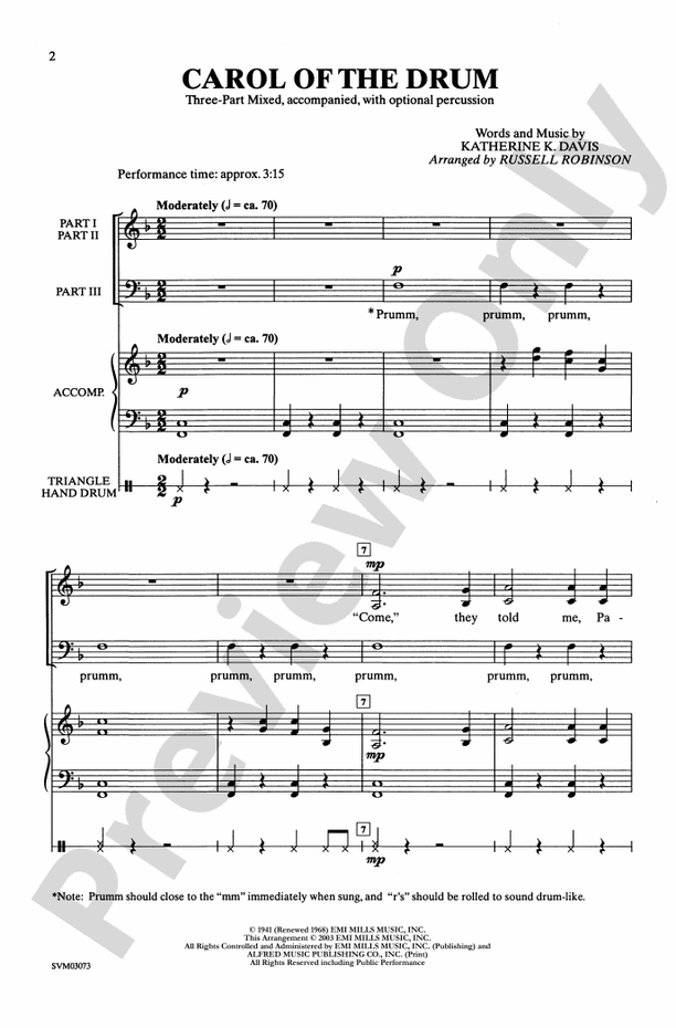 Carol of the Drum – 3-Part Mixed Choral Octavo (Digital Download)