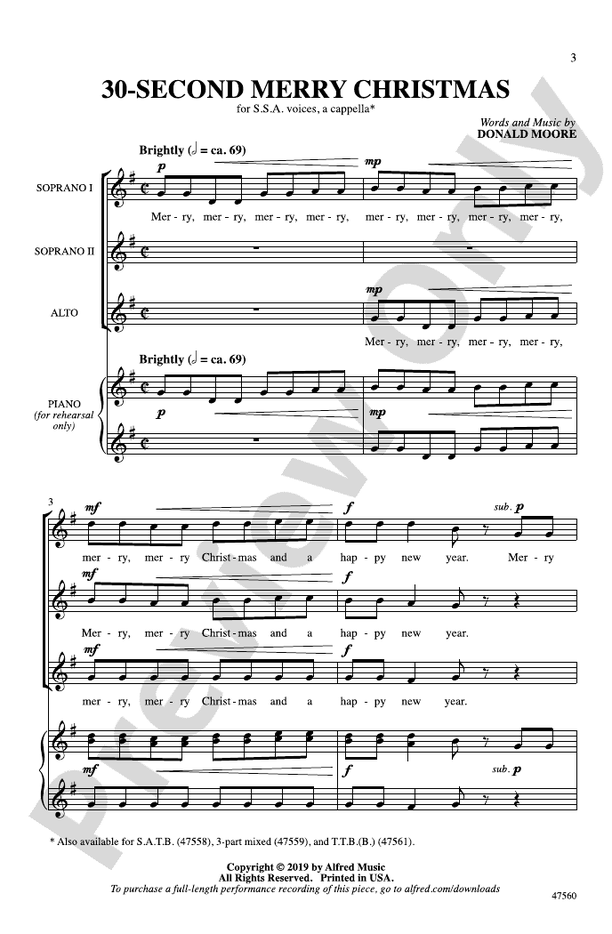 30-Second Merry Christmas - SSA, a cappella Choral Octavo (Digital Download)