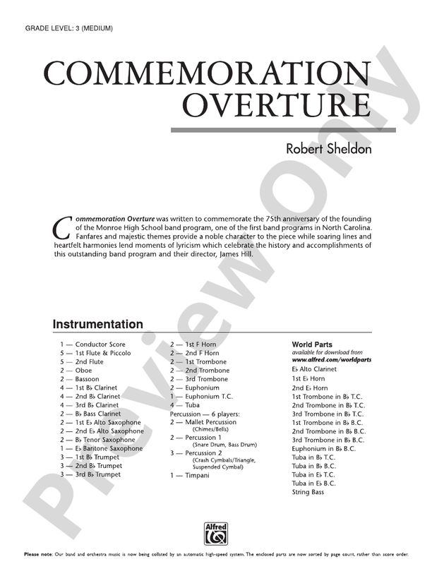 Commemoration Overture - Concert Band Conductor Score & Parts (Digital Download)