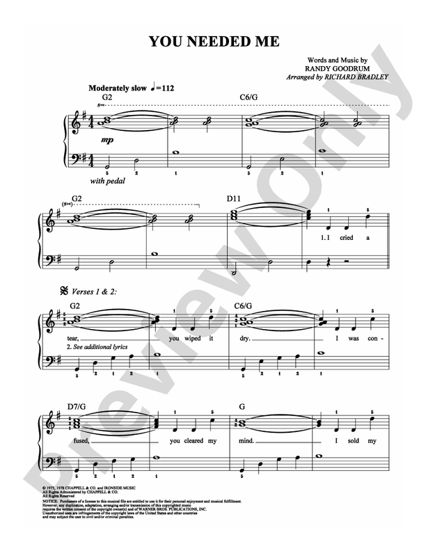 You Needed Me - Arr. Richard Bradley - Easy Piano (Digital Download)