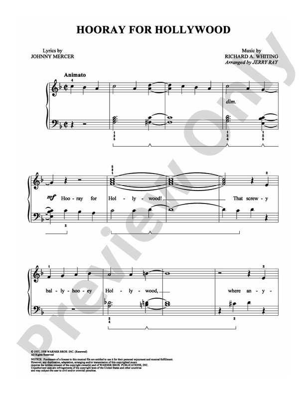 Hooray for Hollywood - Arr. Jerry Ray - Easy Piano (Digital Download)