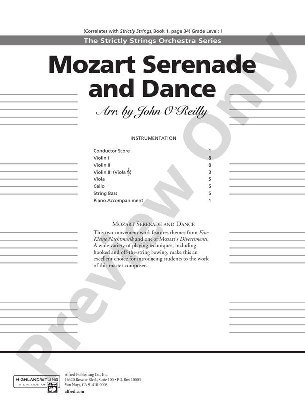 Mozart Serenade and Dance – String Orchestra Conductor Score & Parts (Digital Download)
