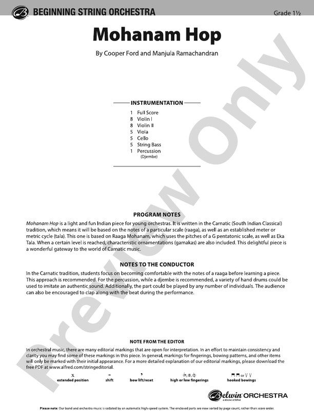 Mohanam Hop – String Orchestra Conductor Score & Parts (Digital Download)