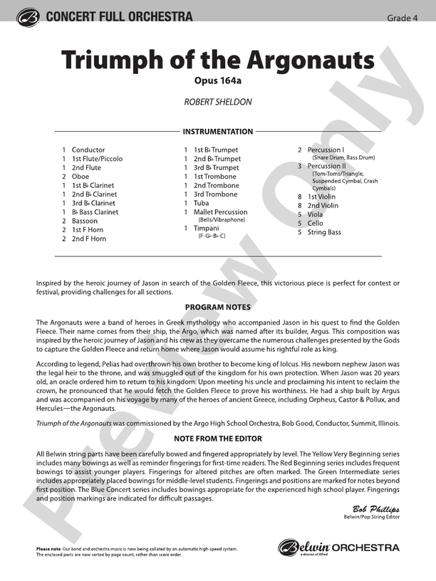 Triumph of the Argonauts – Full Orchestra Conductor Score & Parts (Digital Download)