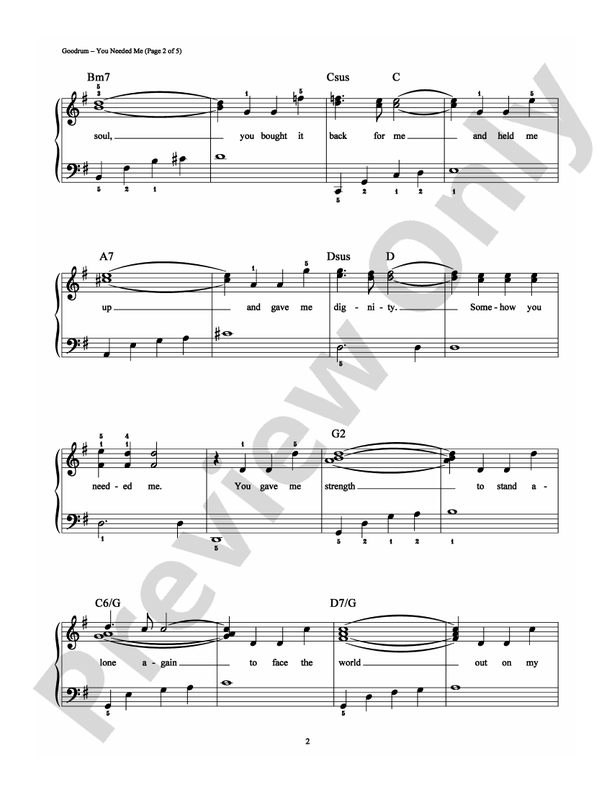 You Needed Me - Arr. Richard Bradley - Easy Piano (Digital Download)