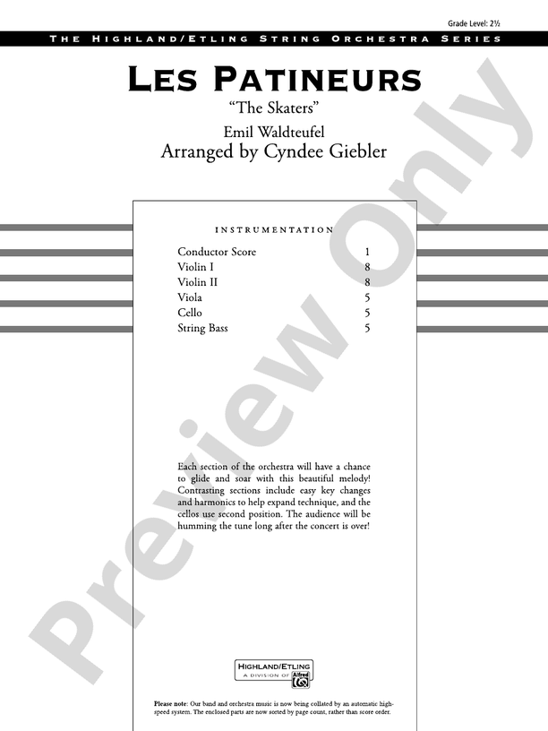Les Patineurs – String Orchestra Conductor Score & Parts (Digital Download)
