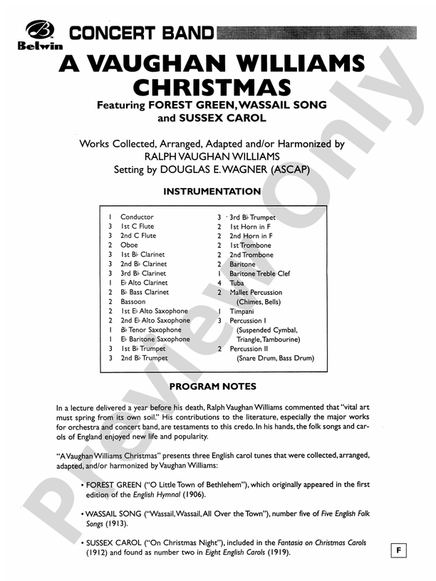 A Vaughan Williams Christmas - Concert Band Conductor Score & Parts (Digital Download)