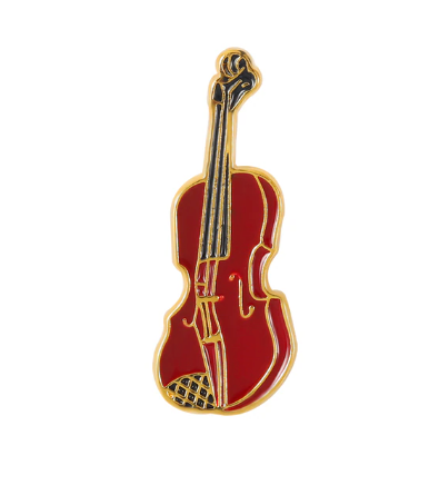 Enamel Pin or Brooch Red Violin with Gold Strings