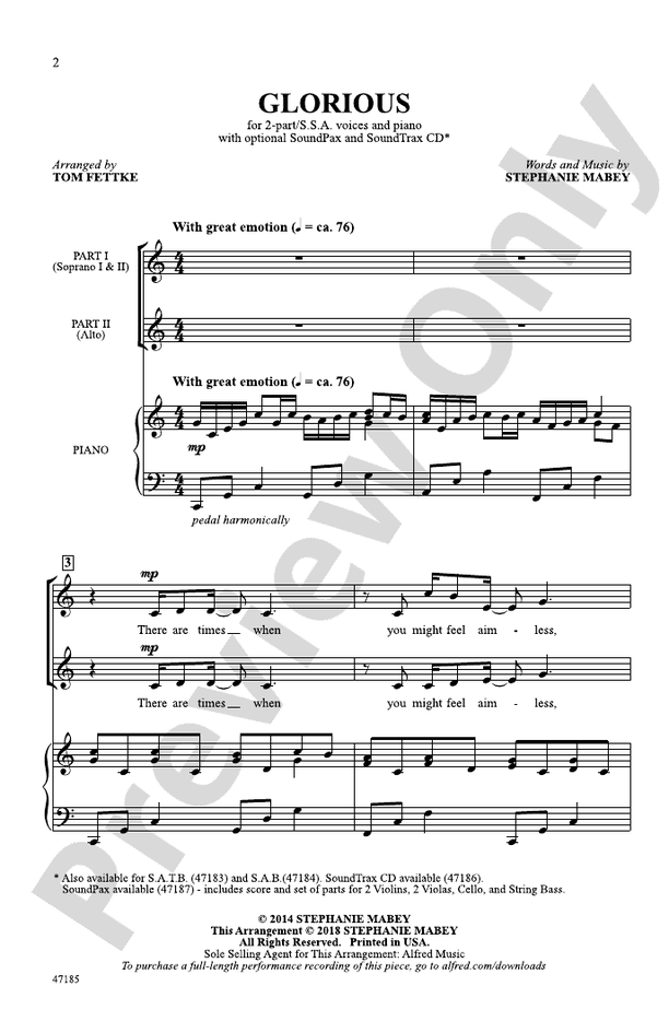Glorious – 2-Part / SSA Choral Octavo (Digital Download)