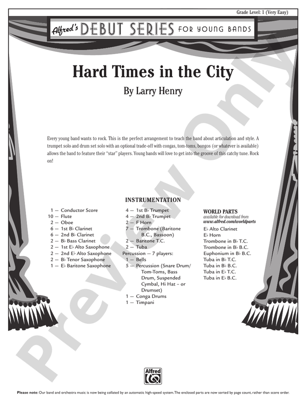 Hard Times in the City - Concert Band Conductor Score & Parts (Digital Download)