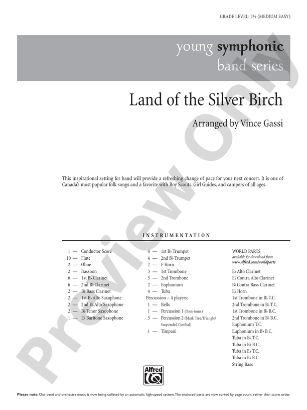 Land of the Silver Birch - Concert Band Conductor Score & Parts (Digital Download)