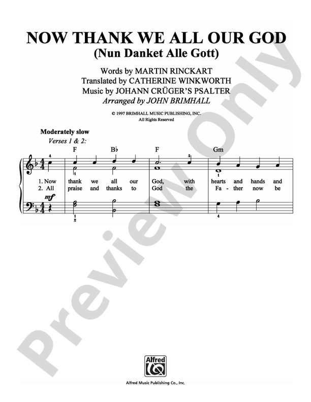 Now Thank We All Our God (Nun Danket Alle Gott) - Arr. John Brimhall - Easy Piano (Digital Download)