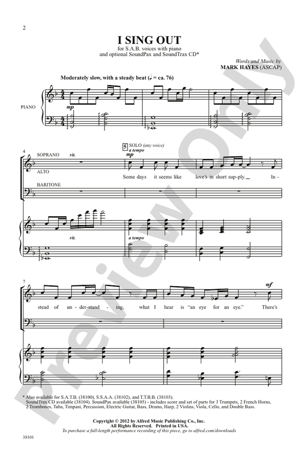 I Sing Out – SAB Choral Octavo (Digital Download)