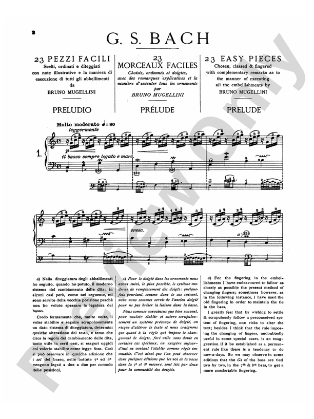 Bach - Twenty Three Easy Pieces (Ed. Mugellini) - Piano Solo (Digital Download)