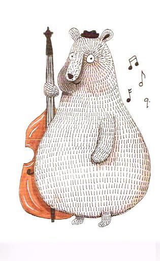 Greeting Card - Bear Playing the Double Bass
