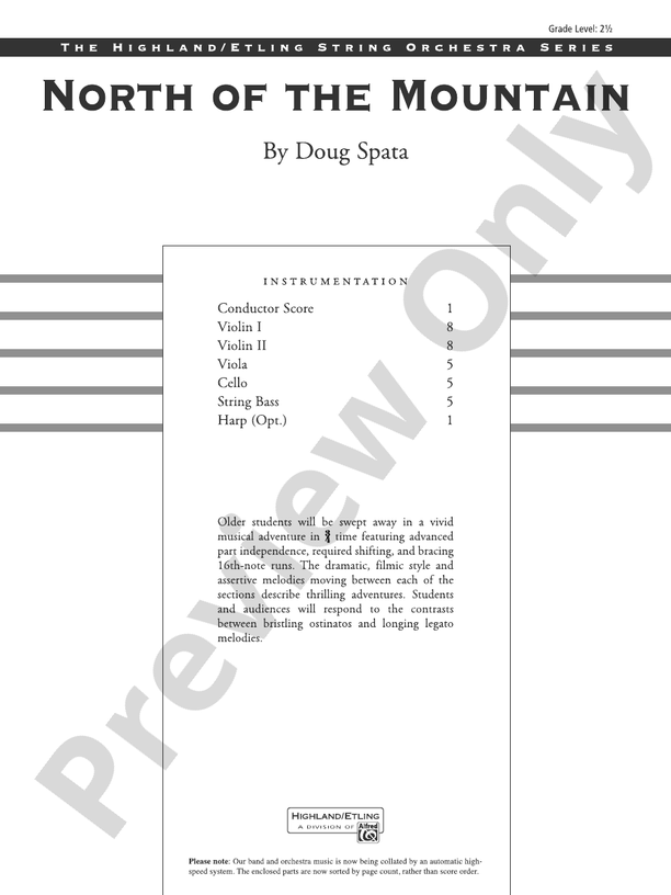 North of the Mountain - String Orchestra Conductor Score & Parts (Digital Download)