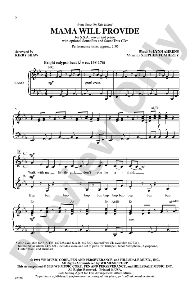 Mama Will Provide – SSA Choral Octavo (Digital Download)